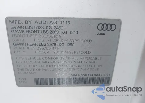 2017 Audi Q5 2.0T Premium из США, поврежденный, VIN WA1C2AFP6HA080163